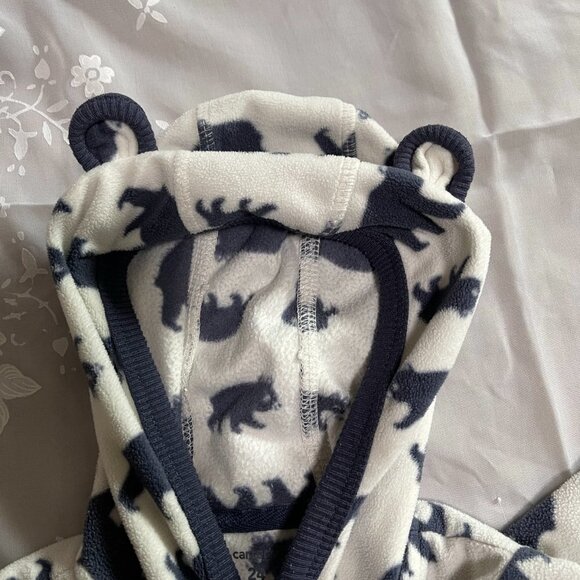 CARTERS One Piece Hooded Fleece Outfit White With Navy Bears 24 Months - Picture 6 of 10